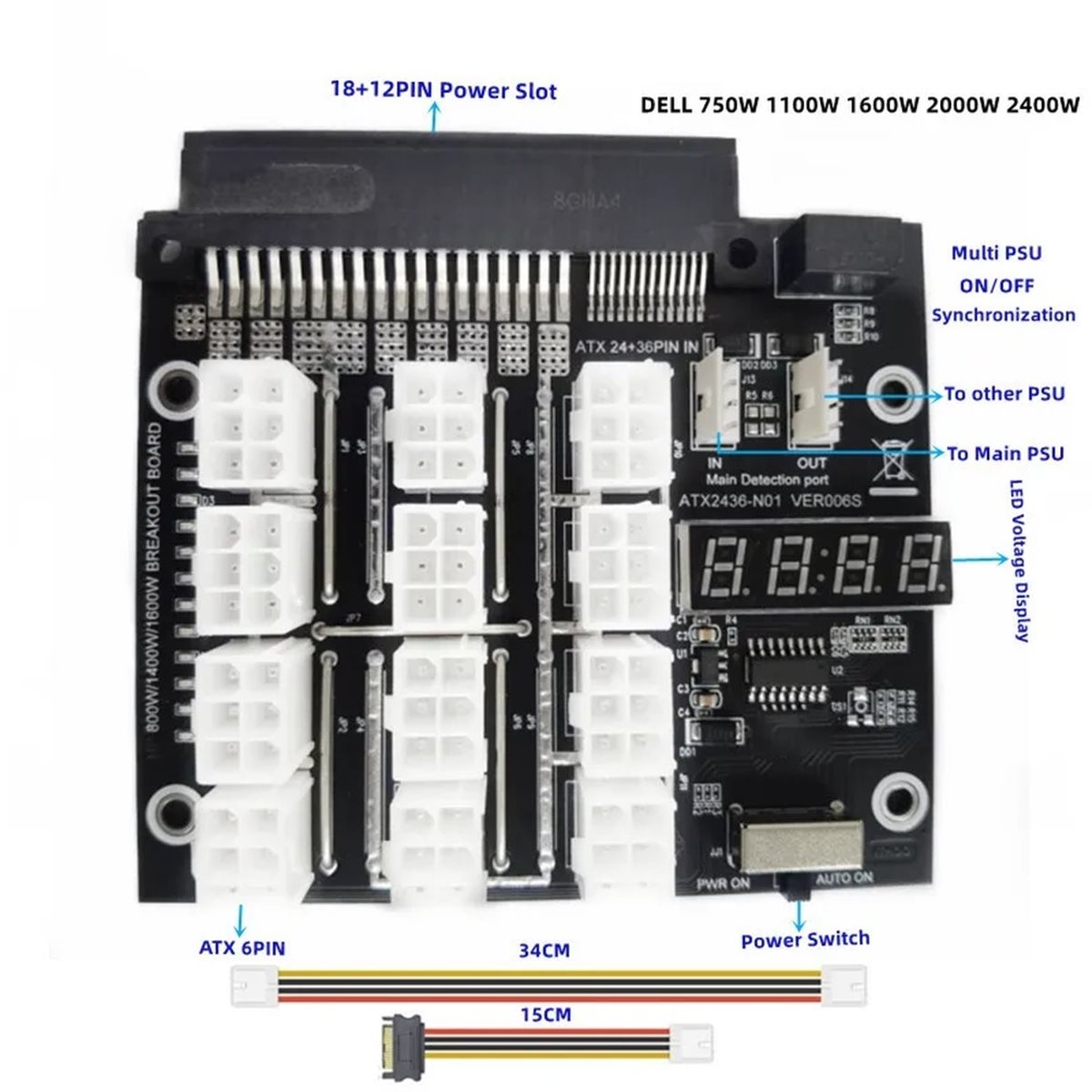 NIEUWE FABRIEK ~ 12 poorten PC - 2400W Server Psu Breakout Board recensie en prijs